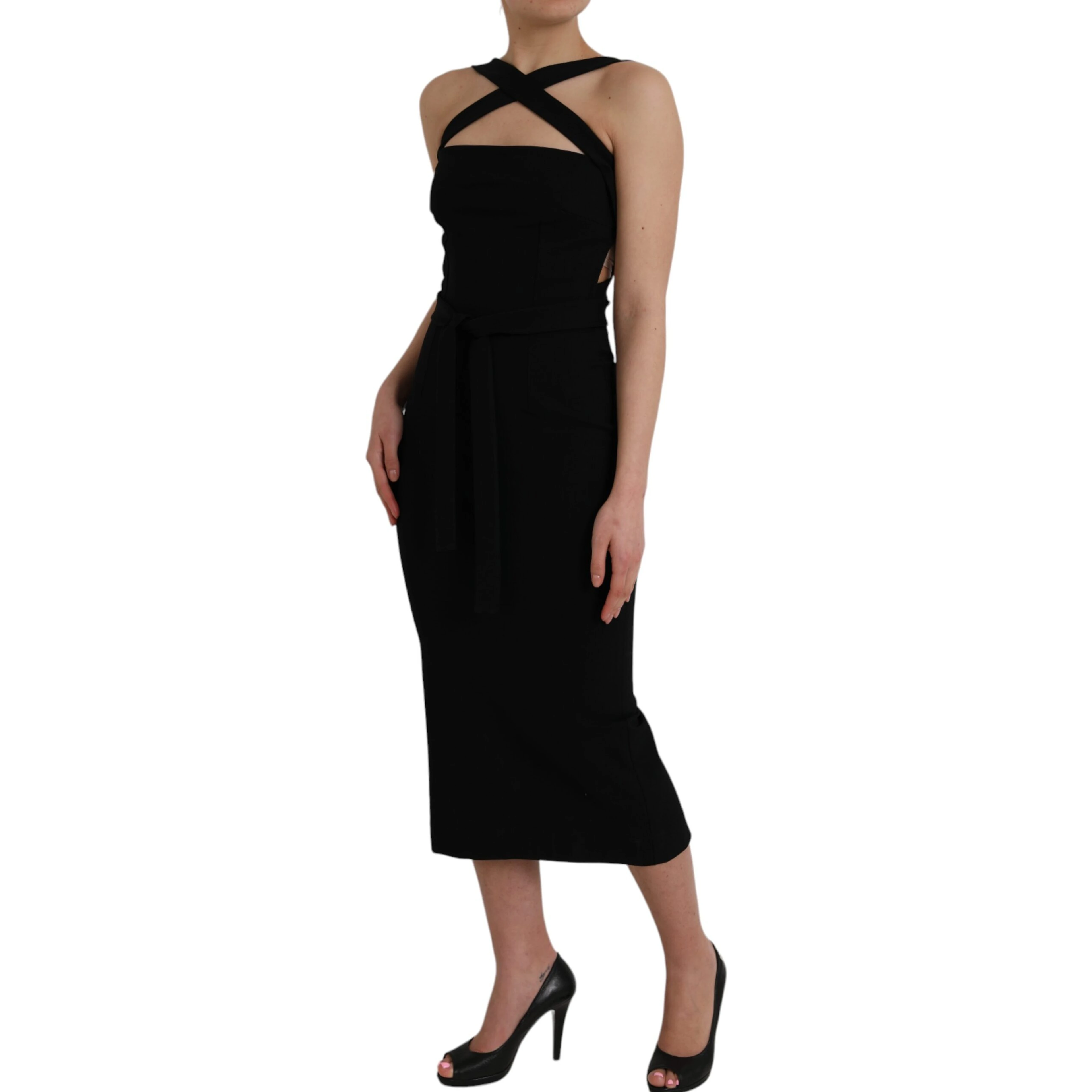 Black Sheath Halter Sleeveless Midi Dress