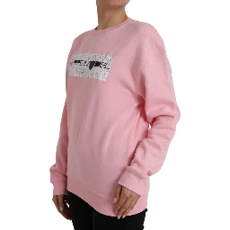 Pink Cotton Logo Long Sleeves Pullover Sweater