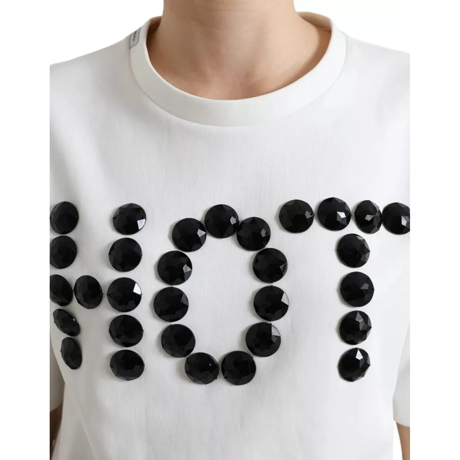 White Cotton Stretch Black HOT Crystal T-shirt