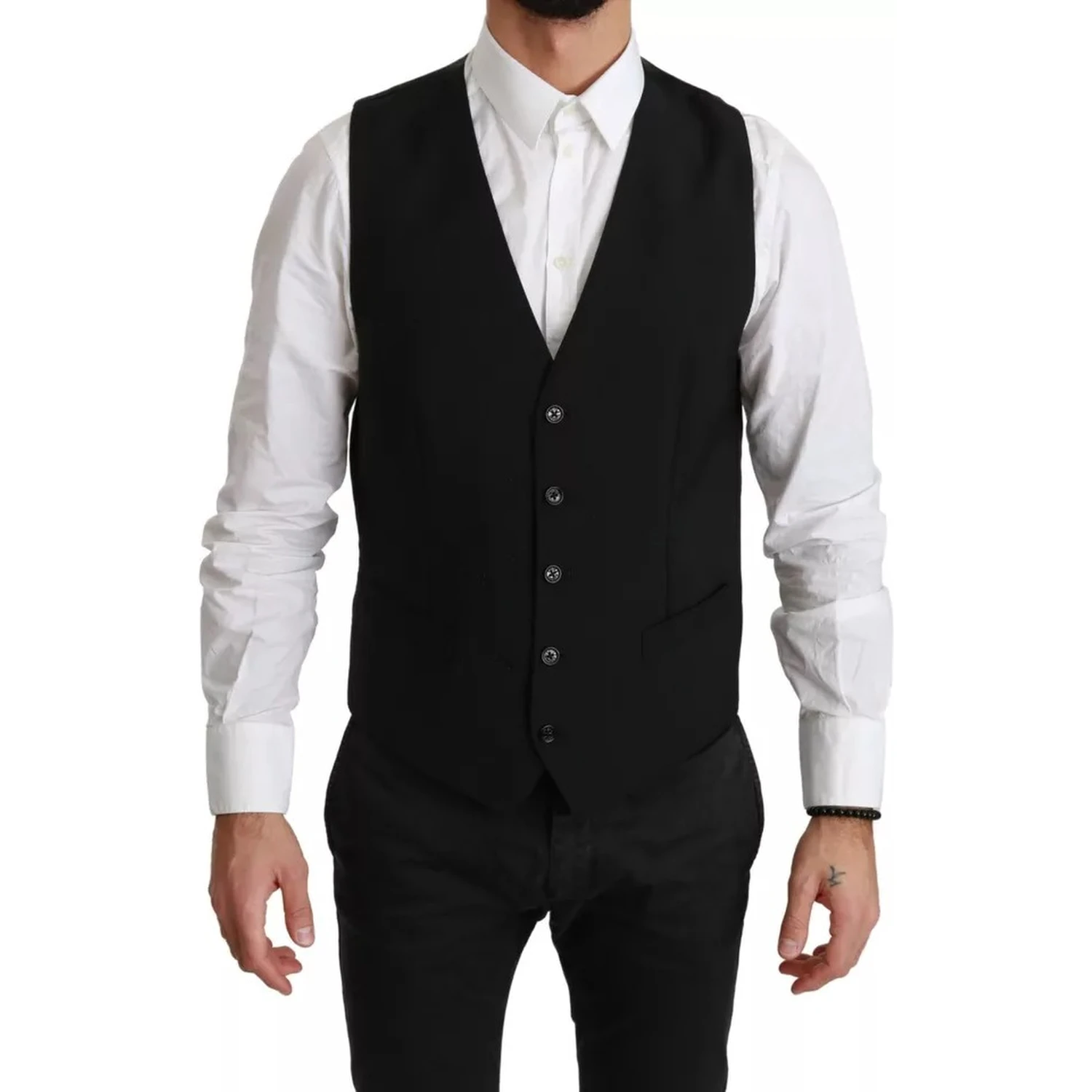 Black Stretch Waistcoat Formal Dress Wool Vest