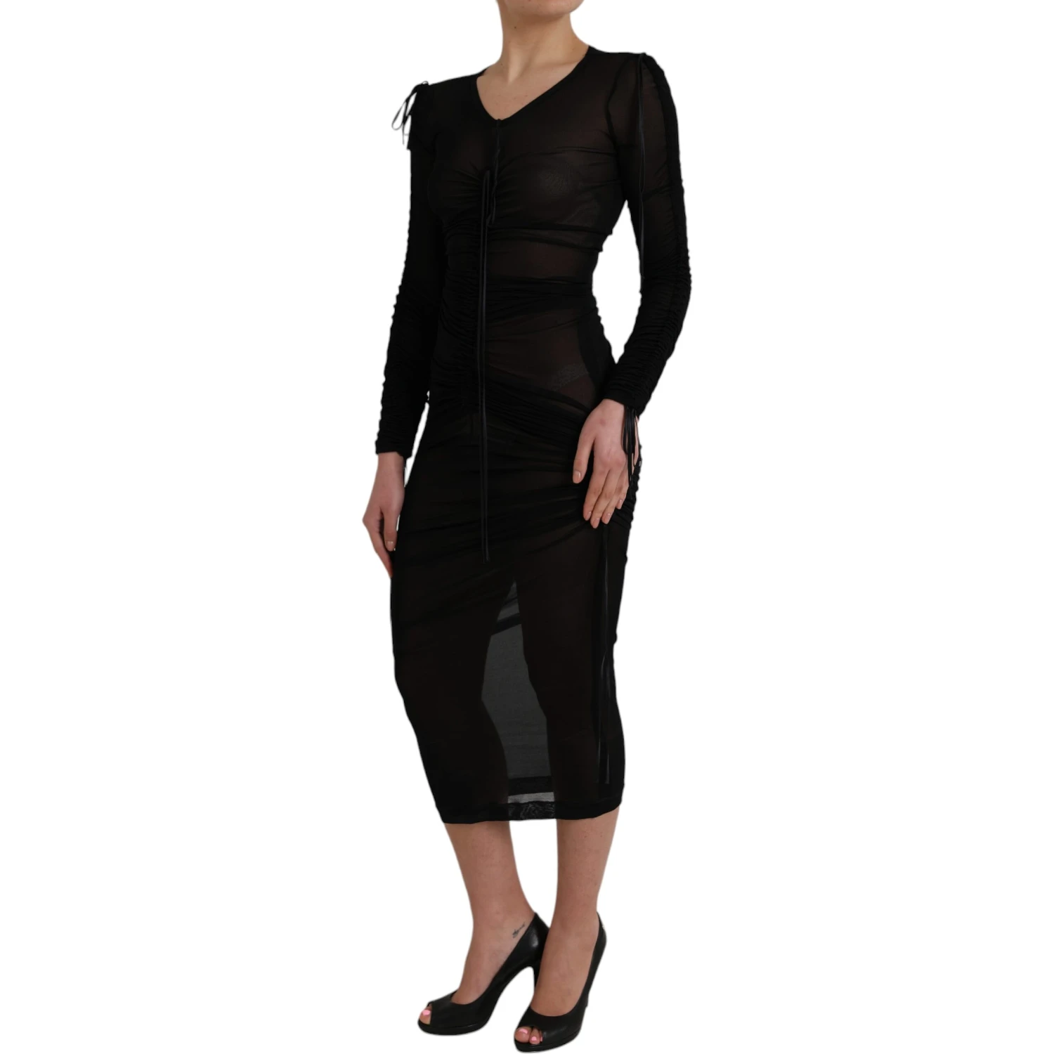 Black Sheer Bodycon Sheath Midi Dress