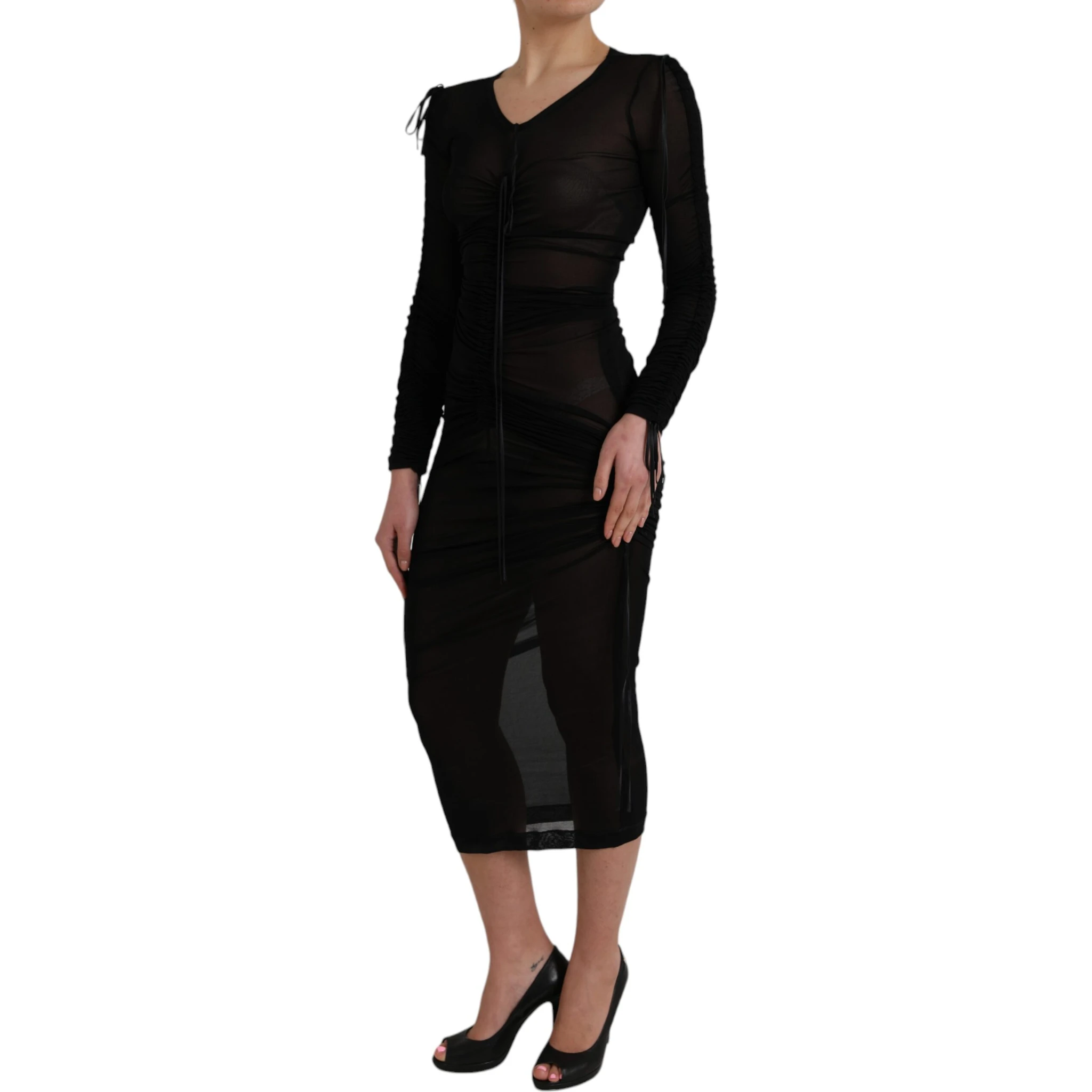 Black Sheer Bodycon Sheath Midi Dress
