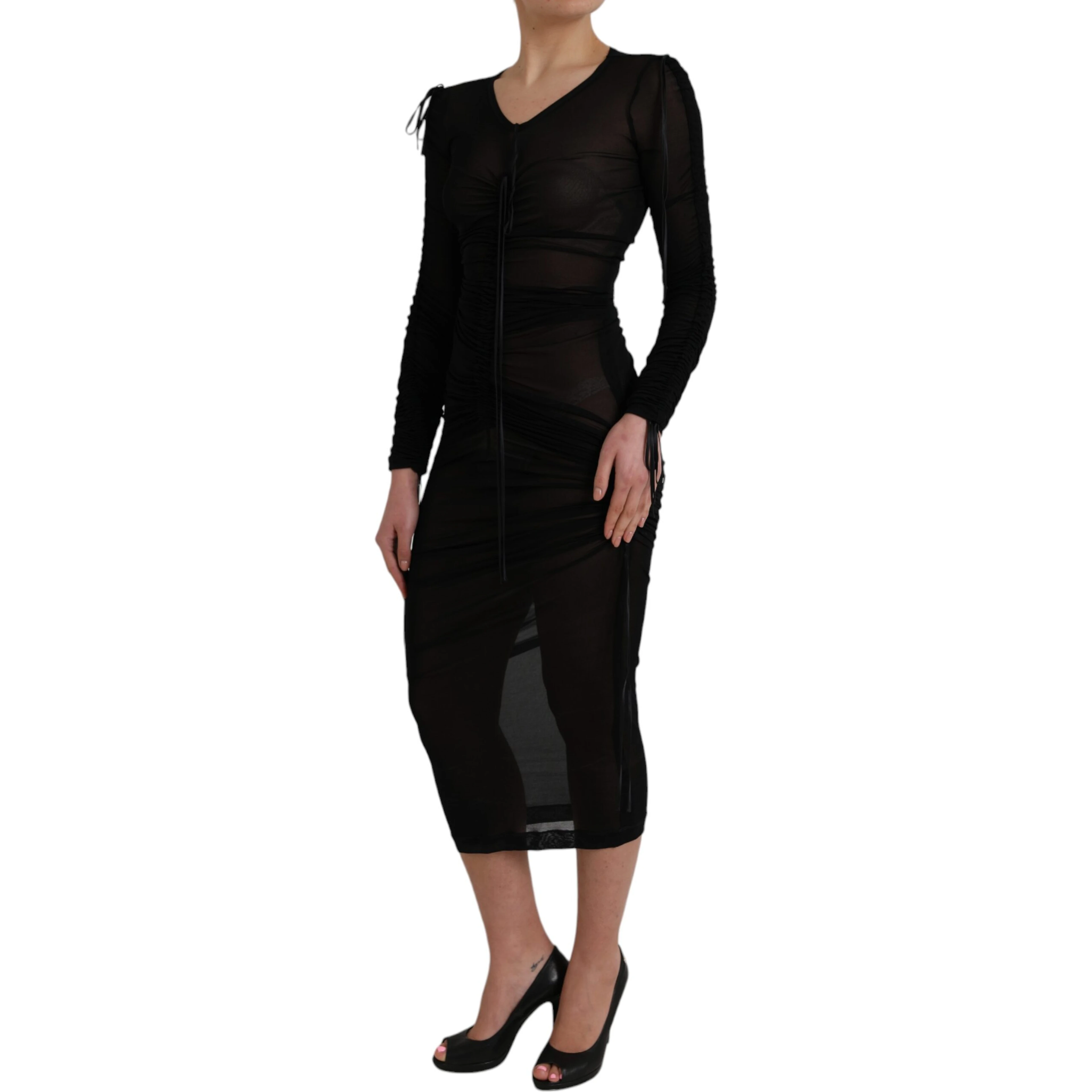 Black Sheer Bodycon Sheath Midi Dress