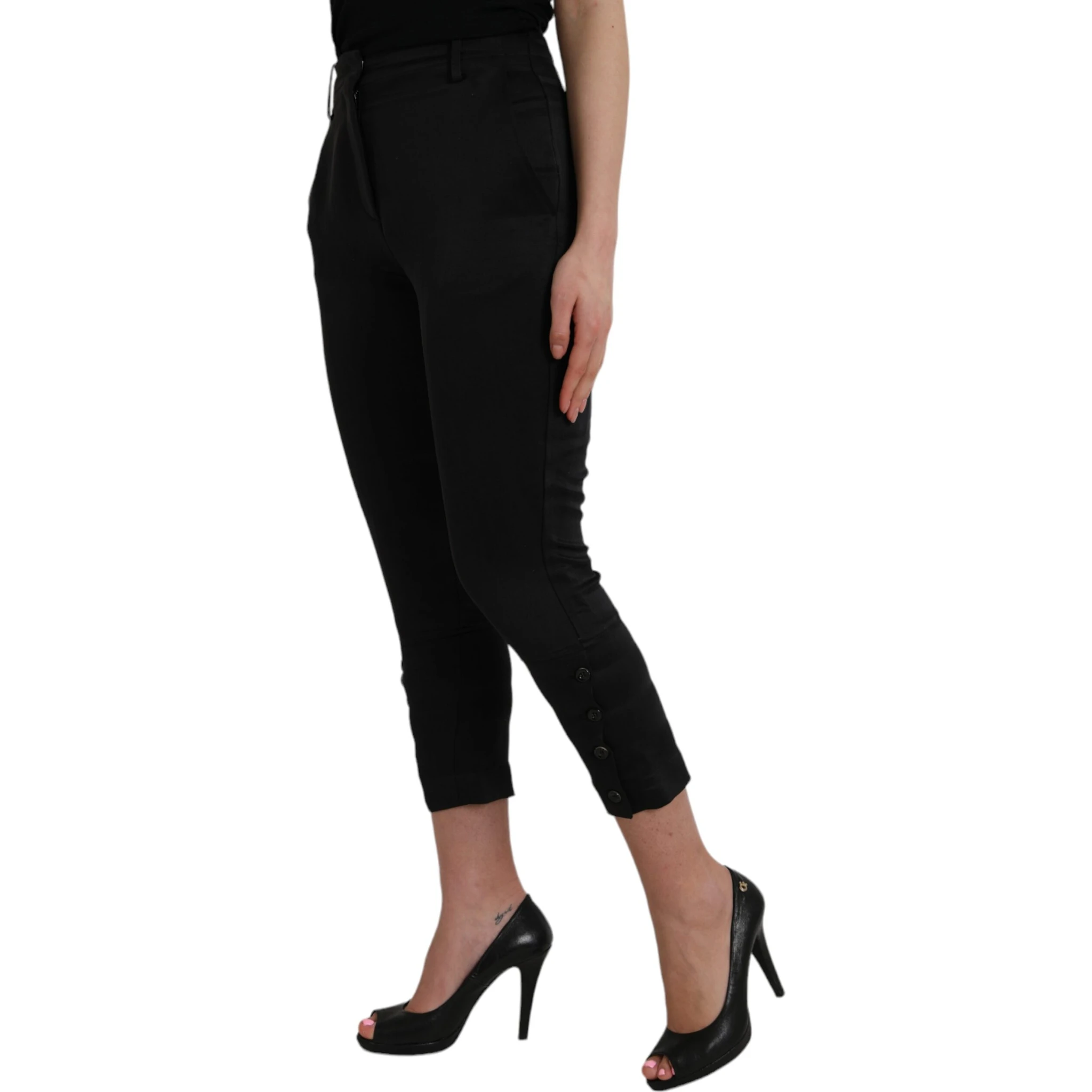 Black High Waist Capri Cropped Pants