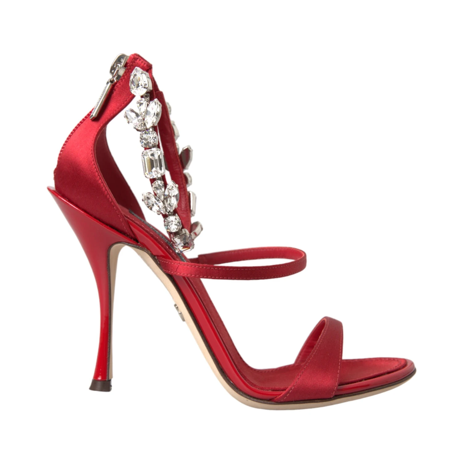 Red Keira Satin Crystals Sandals Heels Shoes