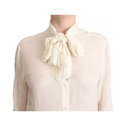 White Blouse Ascot Collar Shirt Silk Button Top