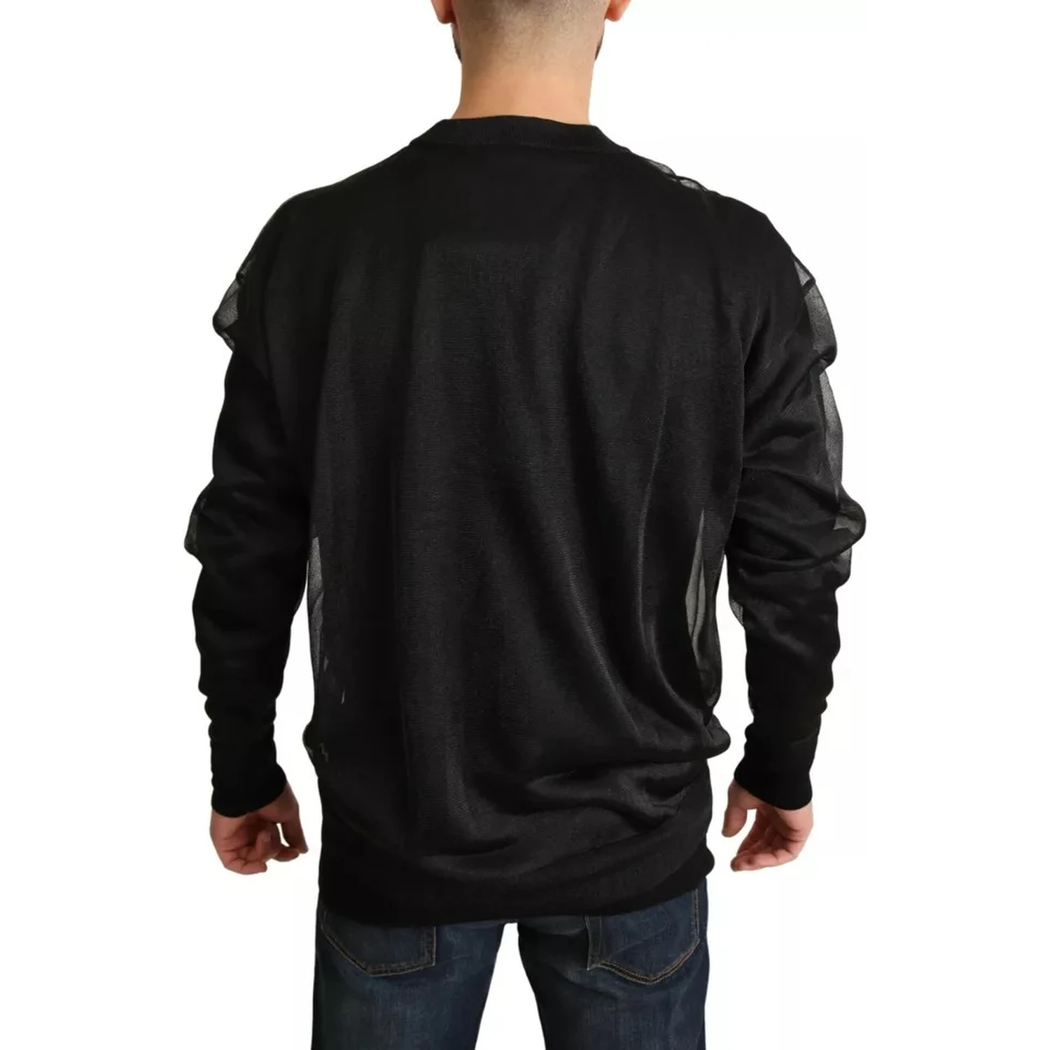 Black Logo Crewneck Long Sleeve Pullover Sweater