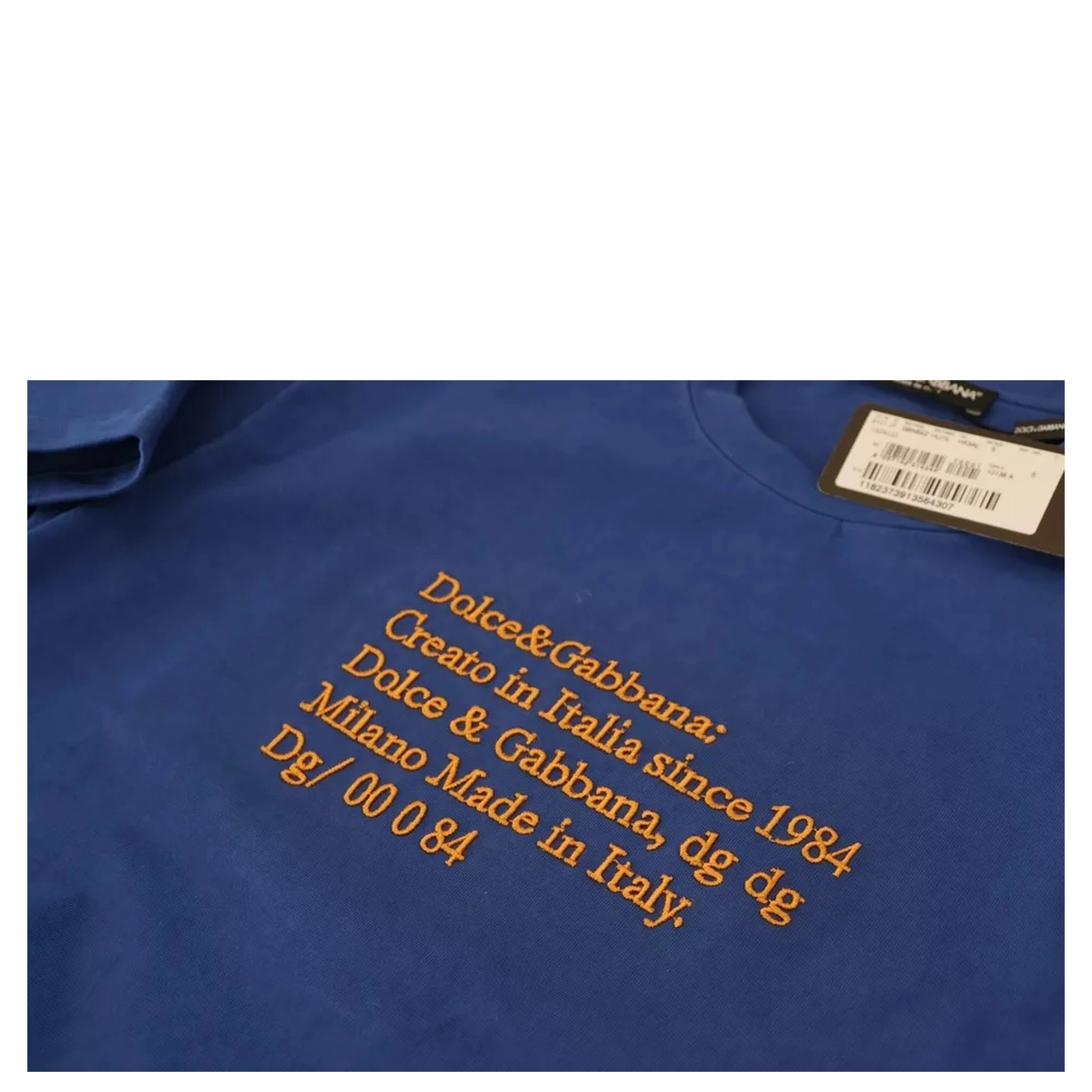 Blue Logo Print Crewneck Cotton T-shirt