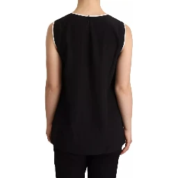 Black Silk Eleganza Print Sleeveless Tank Top