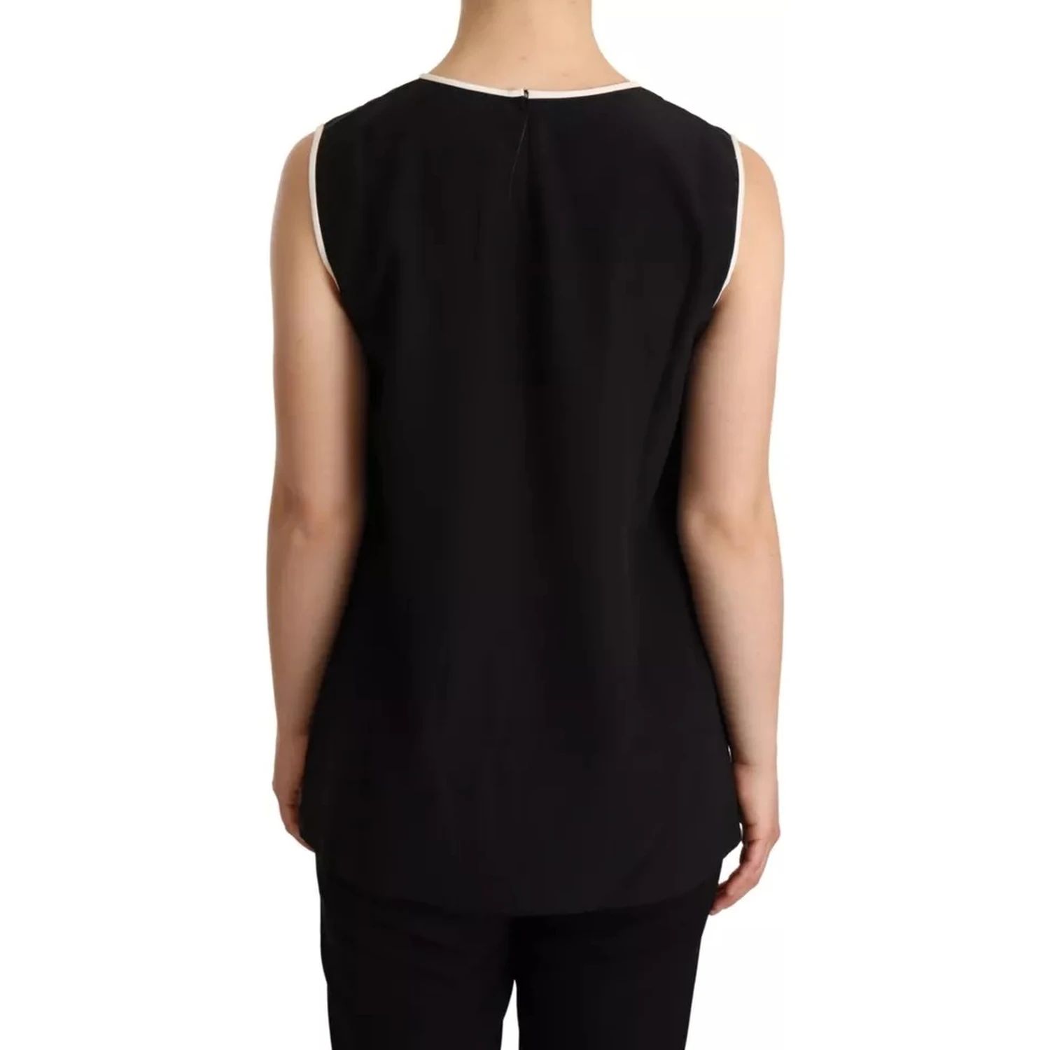 Black Silk Eleganza Print Sleeveless Tank Top
