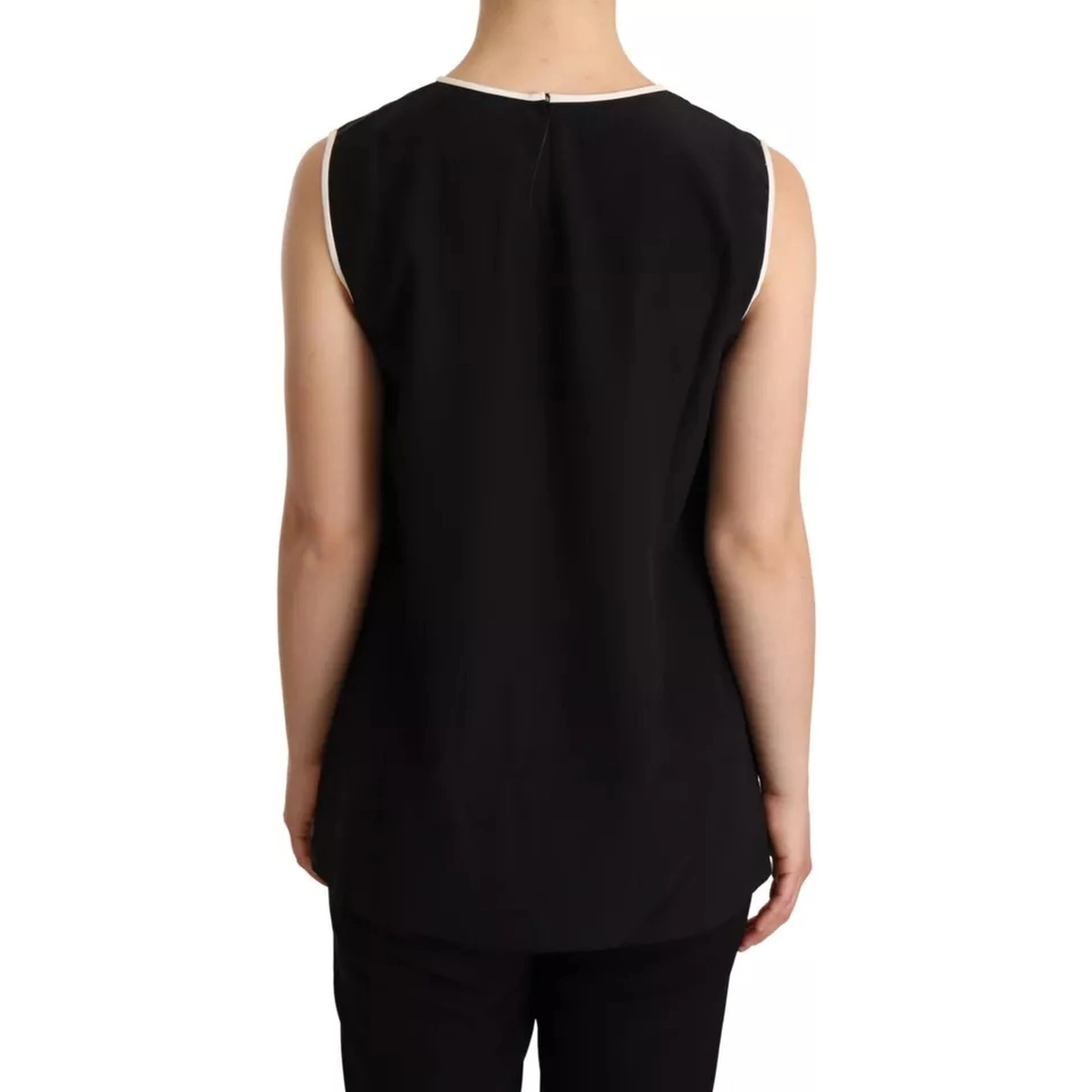 Black Silk Eleganza Print Sleeveless Tank Top