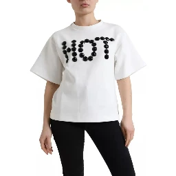 White Cotton Stretch Black HOT Crystal T-shirt