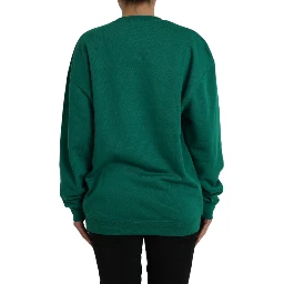 Green Cotton Logo Print Long Sleeves Pullover Sweater