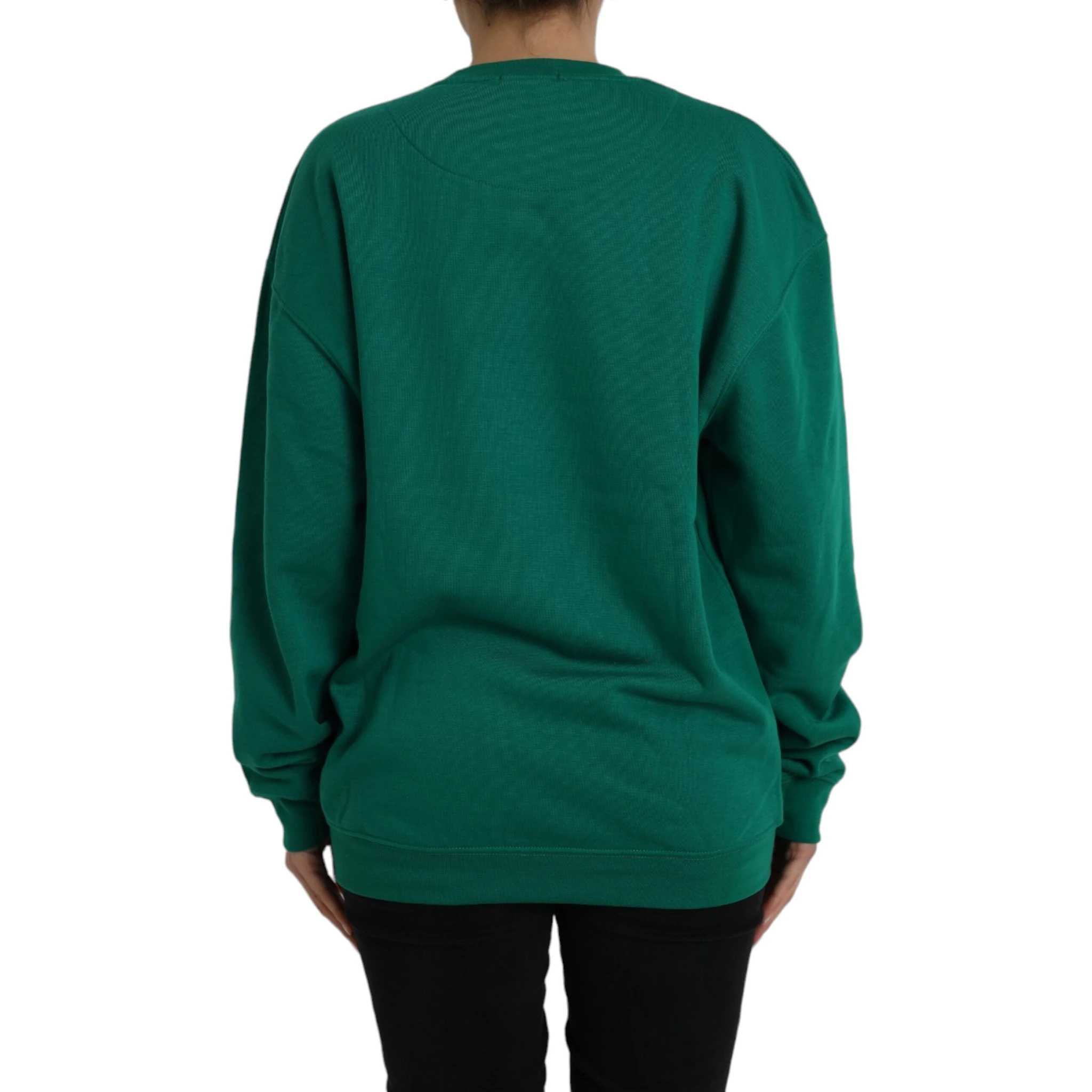 Green Cotton Logo Print Long Sleeves Pullover Sweater