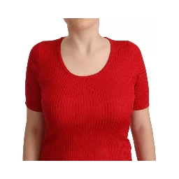 Red Silk T-shirt Short Sleeve Top Blouse