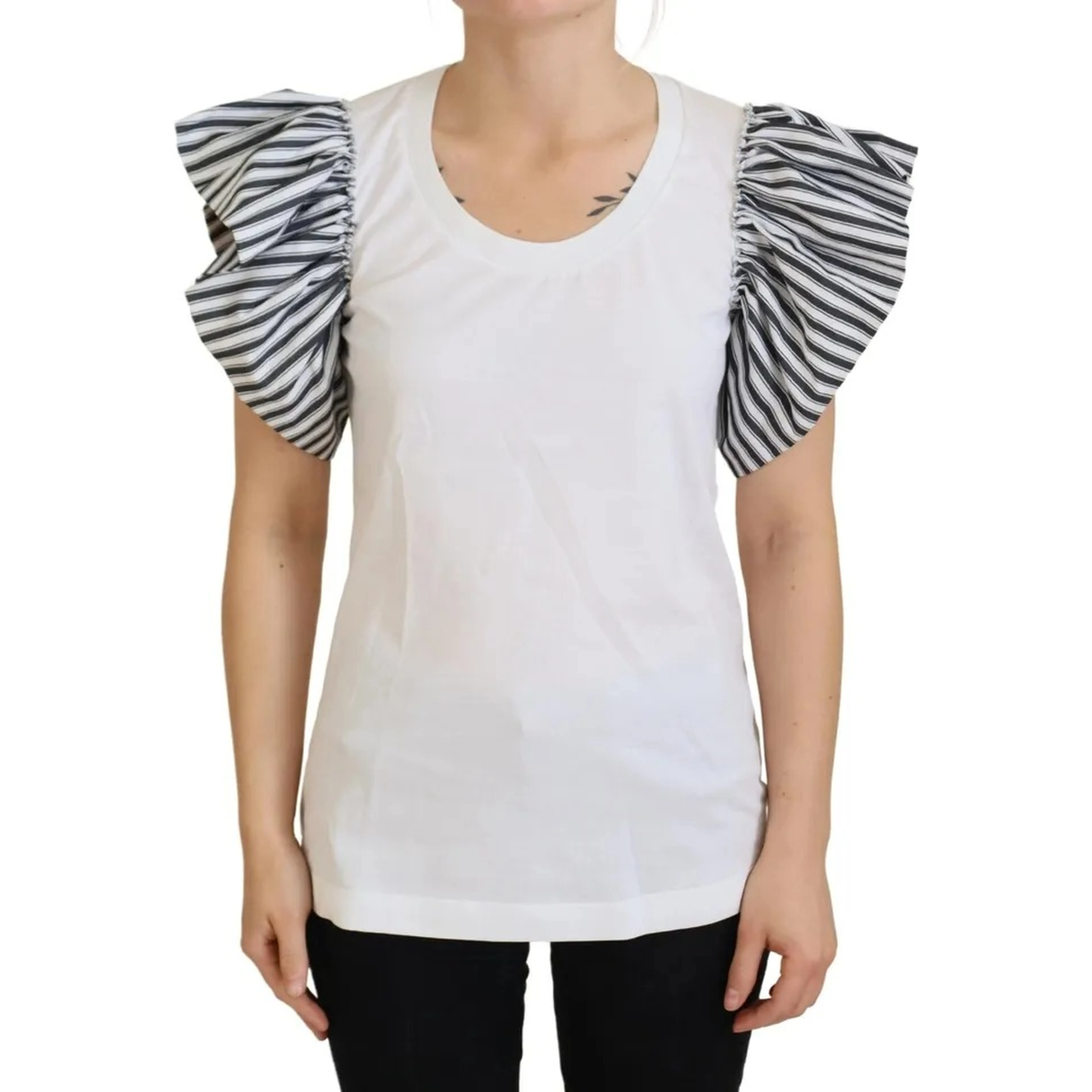 White Striped Short Sleeves Pullover Top