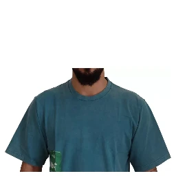 Blue Logo Print Crewneck Tee Cotton T-shirt