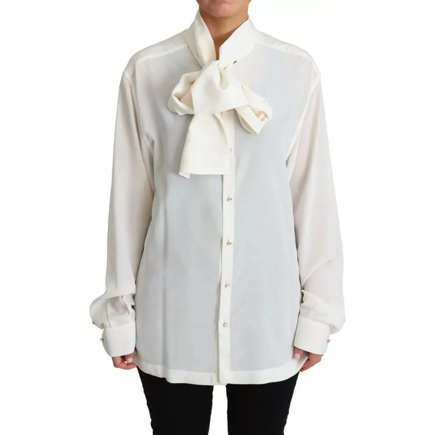 White Blouse Ascot Collar Shirt Silk Top