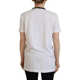 White Cotton Printed Ascot Collared T-shirt