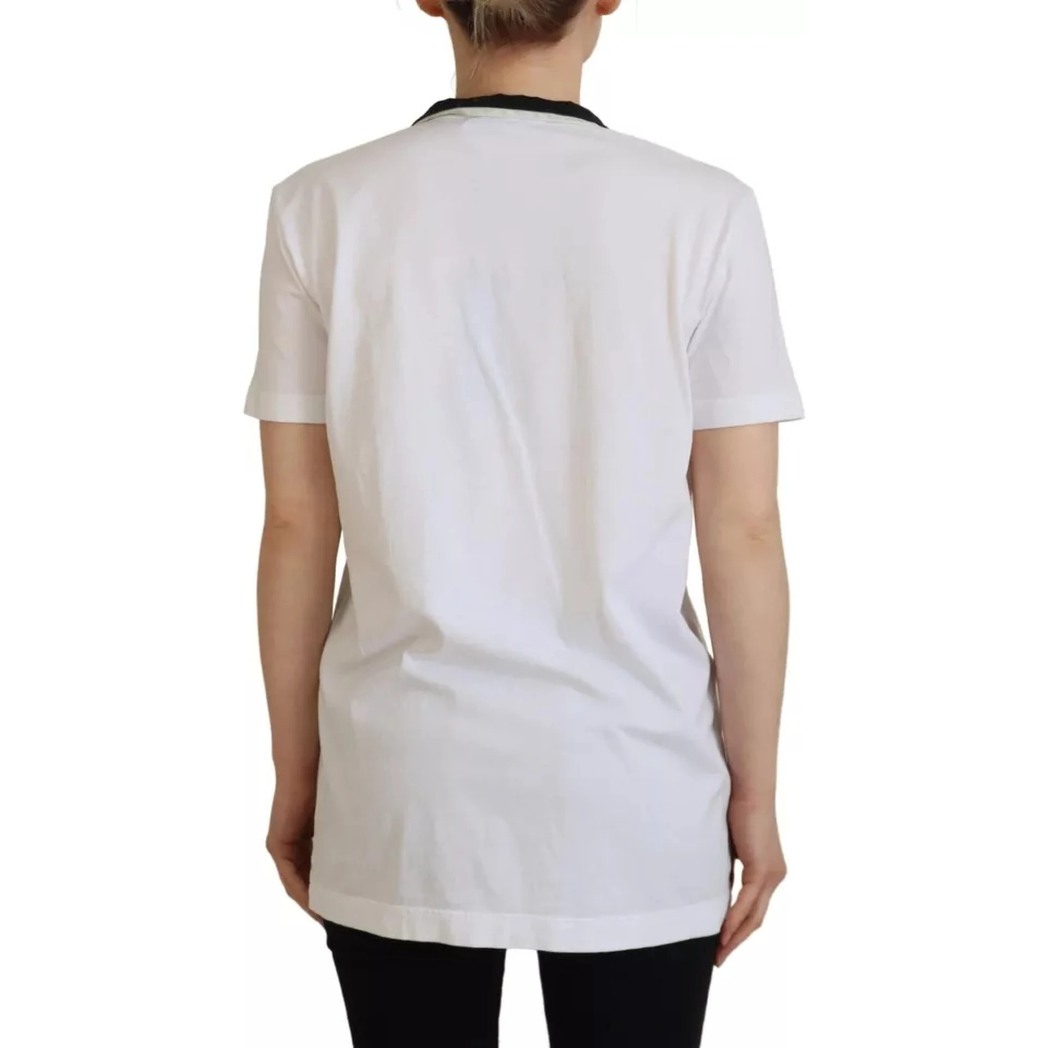White Cotton Printed Ascot Collared T-shirt