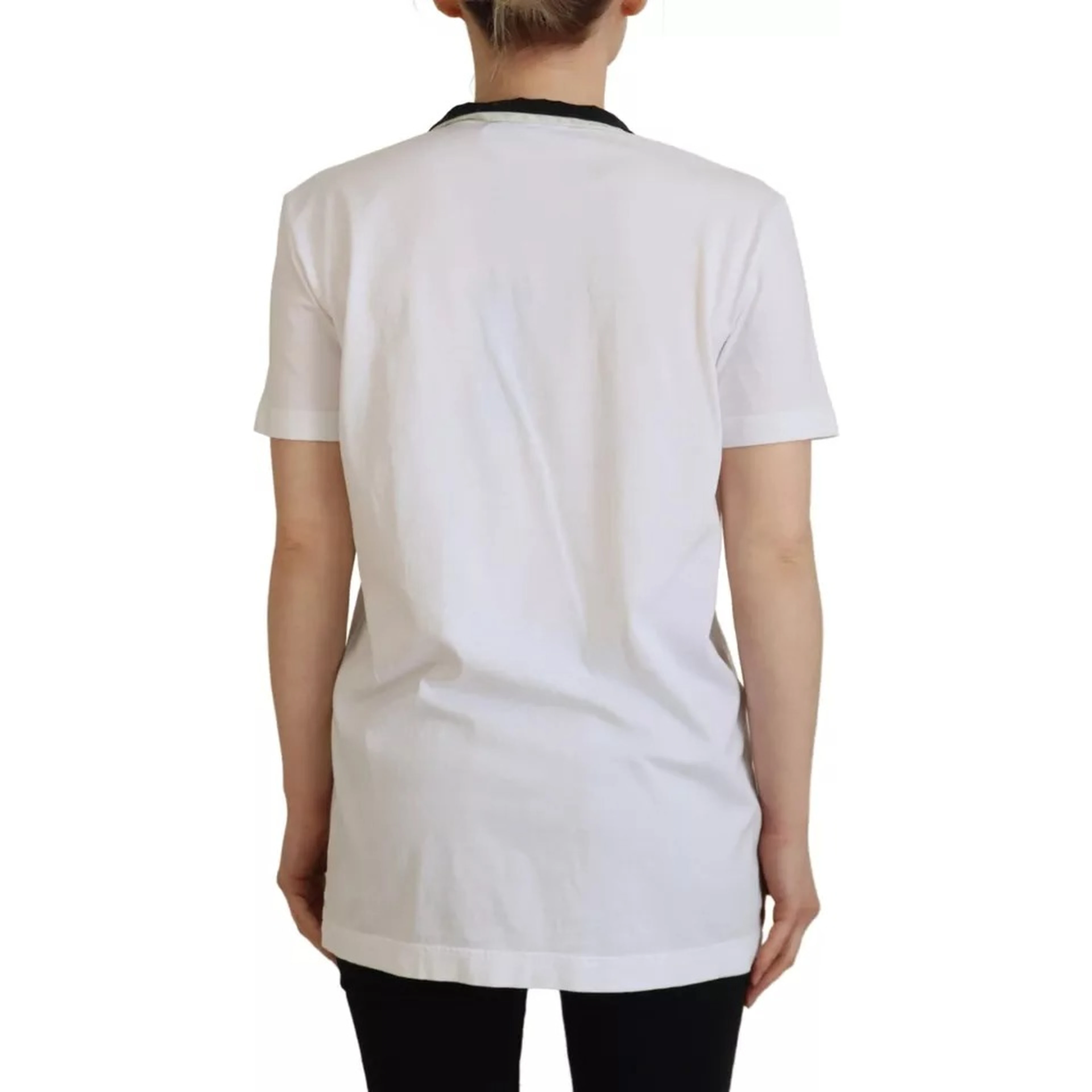 White Cotton Printed Ascot Collared T-shirt