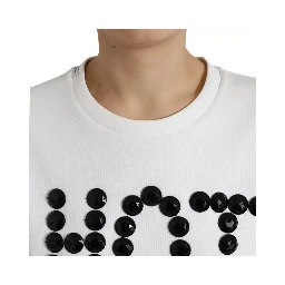 White Cotton Black HOT Crystal Top T-shirt