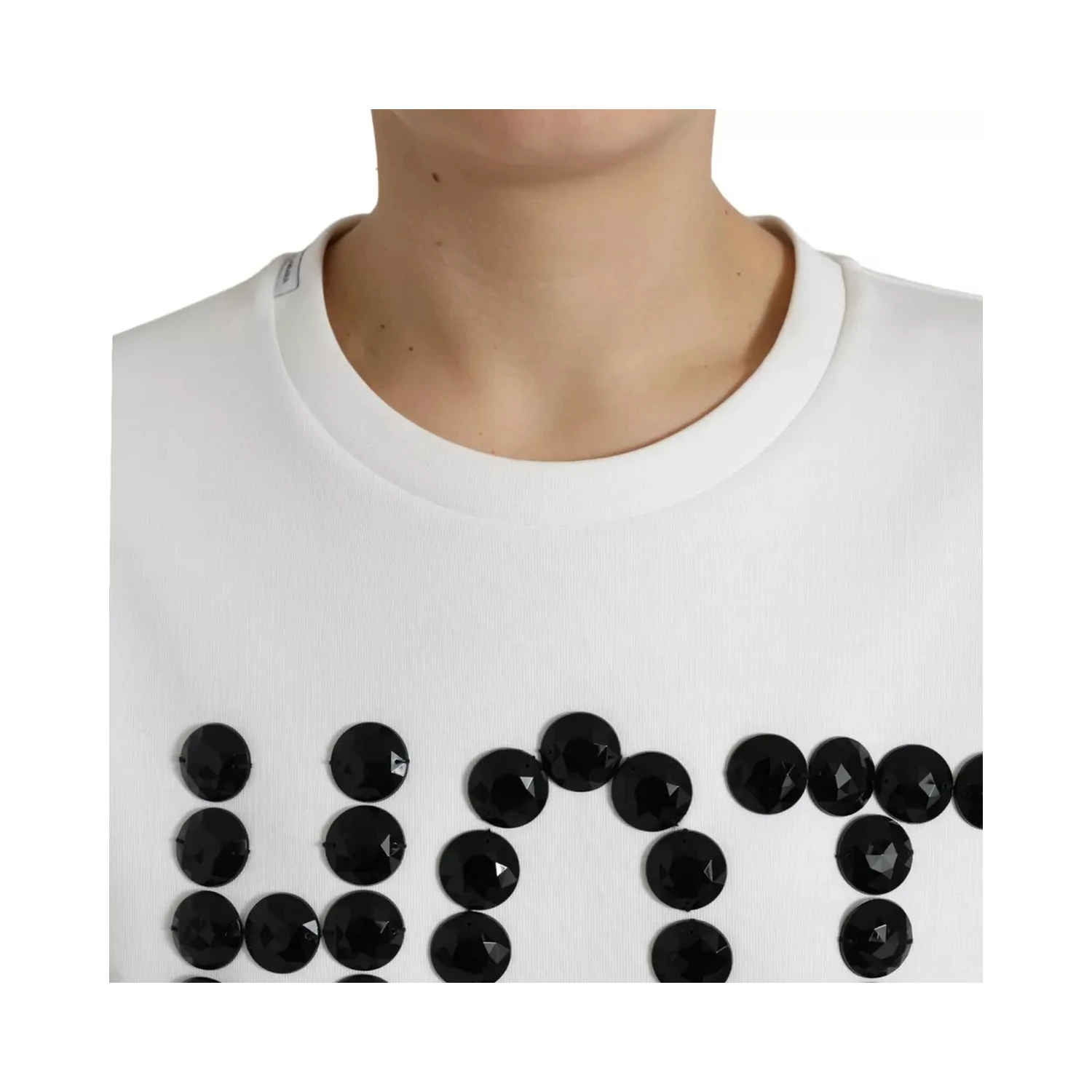 White Cotton Black HOT Crystal Top T-shirt