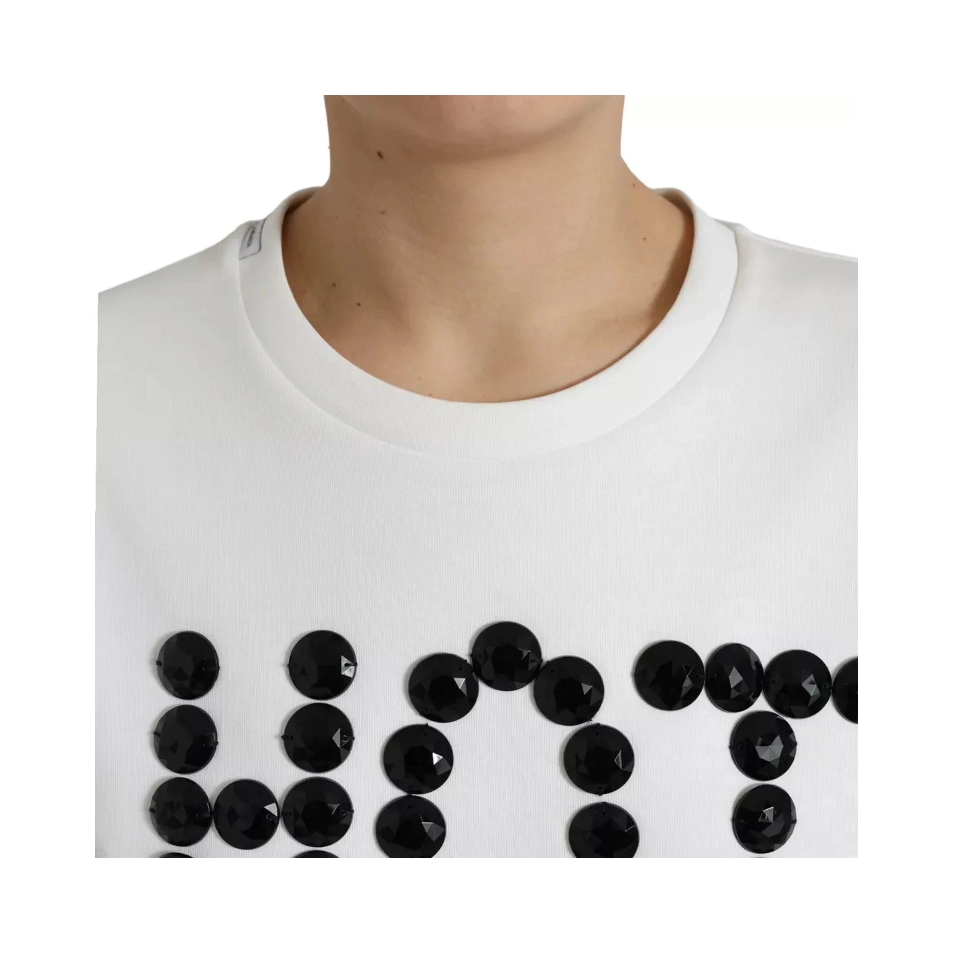 White Cotton Black HOT Crystal Top T-shirt