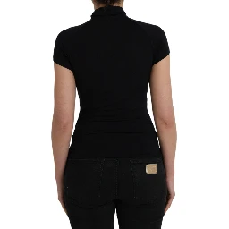Black Turtleneck Viscose Short Sleeve Top