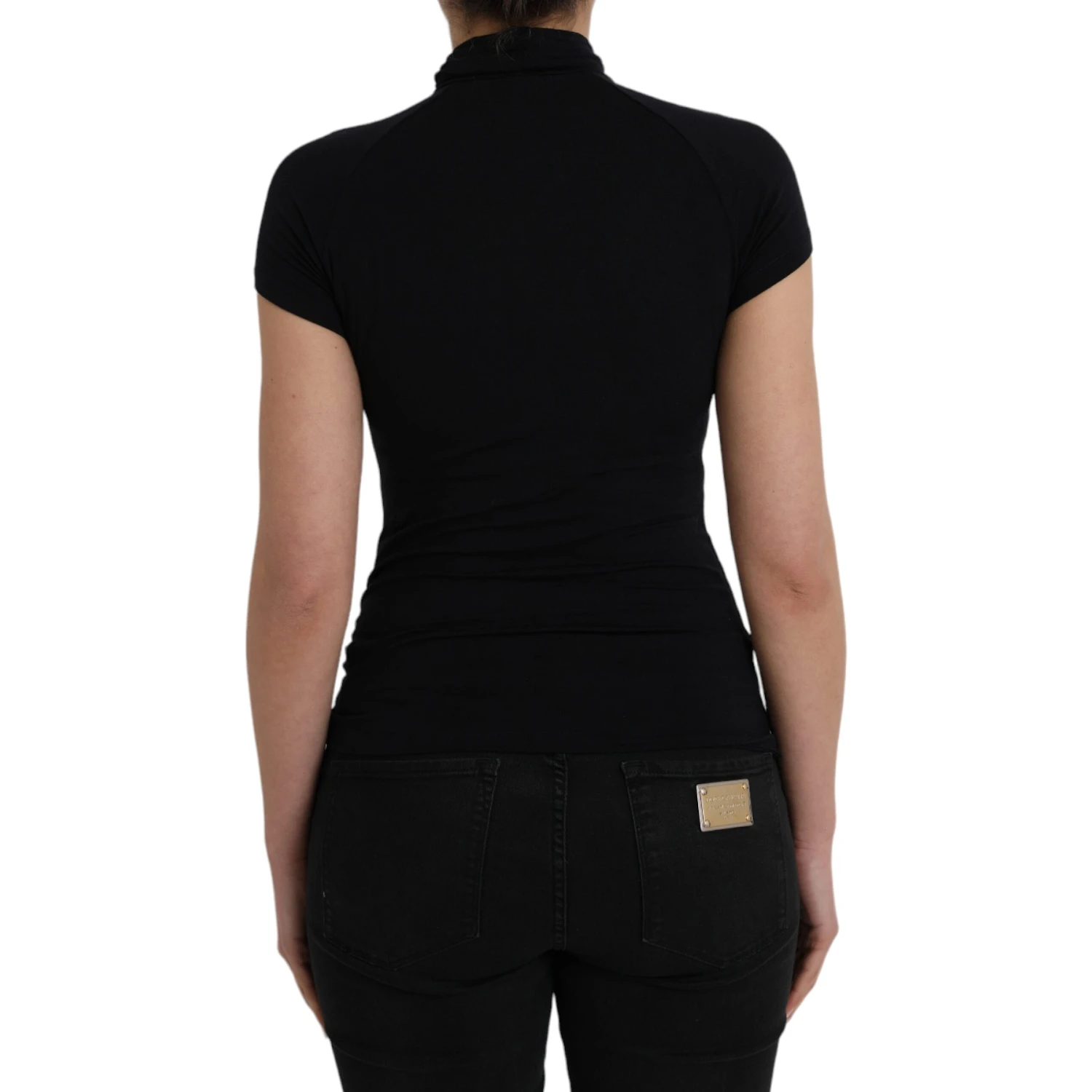 Black Turtleneck Viscose Short Sleeve Top