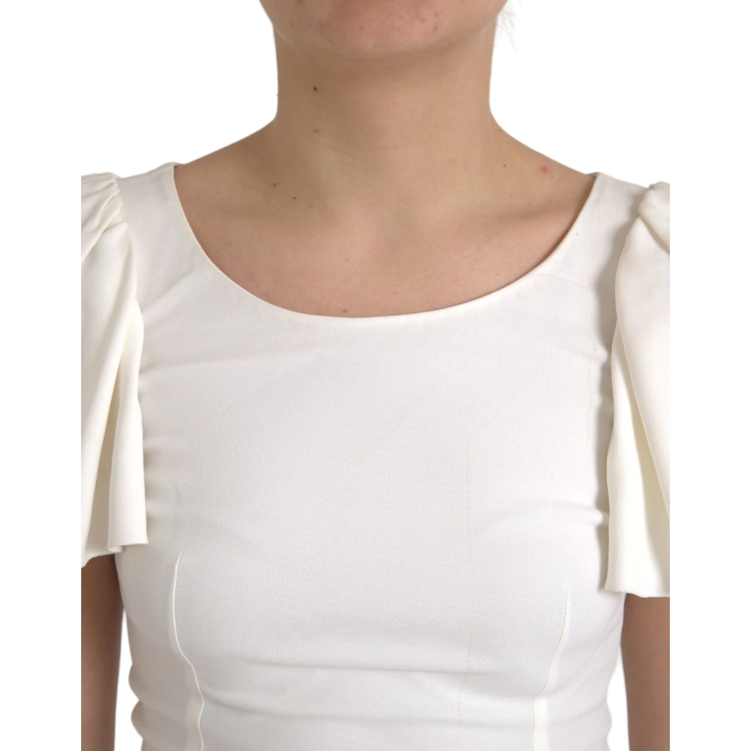 White Viscose Round Neck Short Sleeves Top