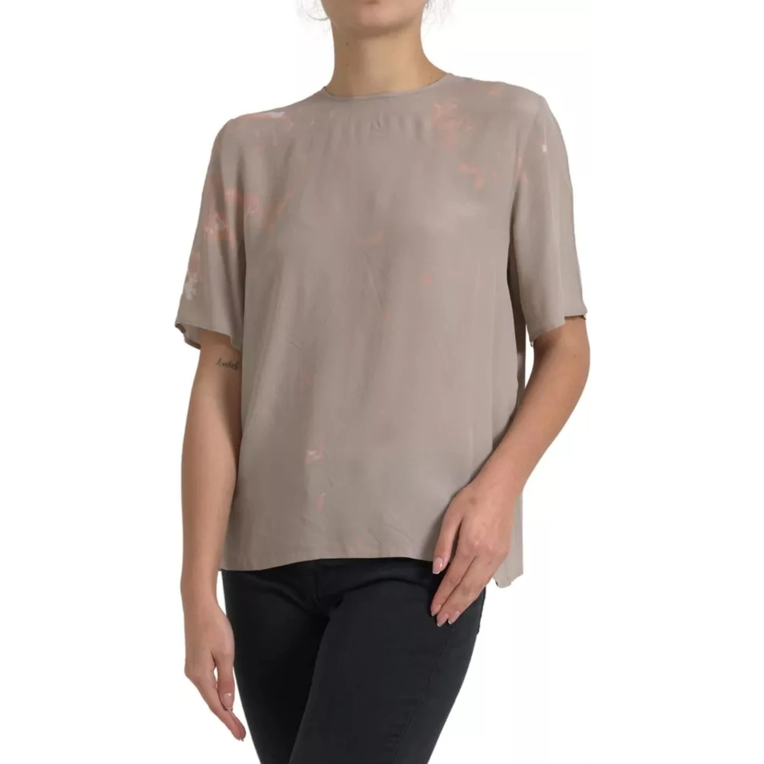 Brown Round Neck Short Sleeve Blouse Top