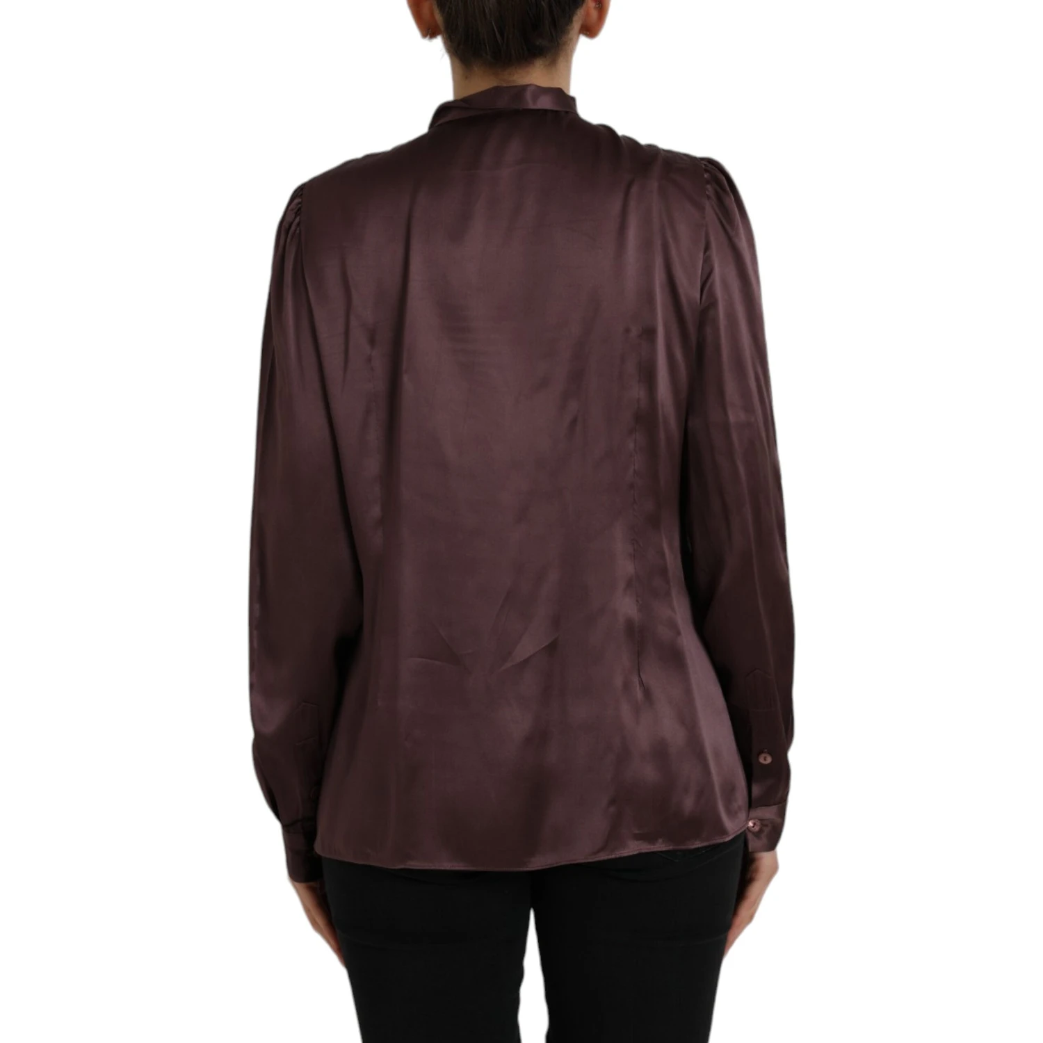 Brown Ascot Collar Long Sleeve Top Blouse