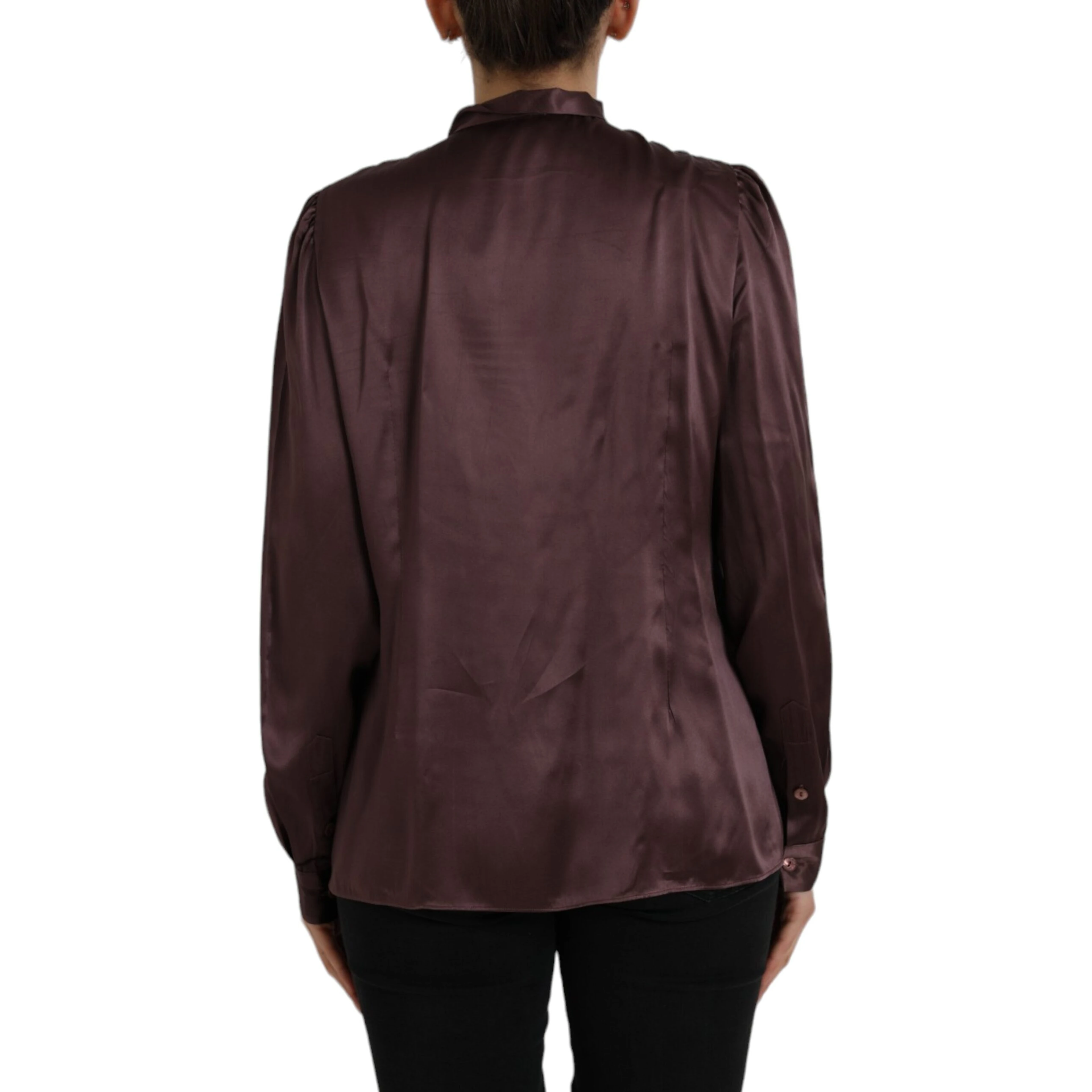 Brown Ascot Collar Long Sleeve Top Blouse