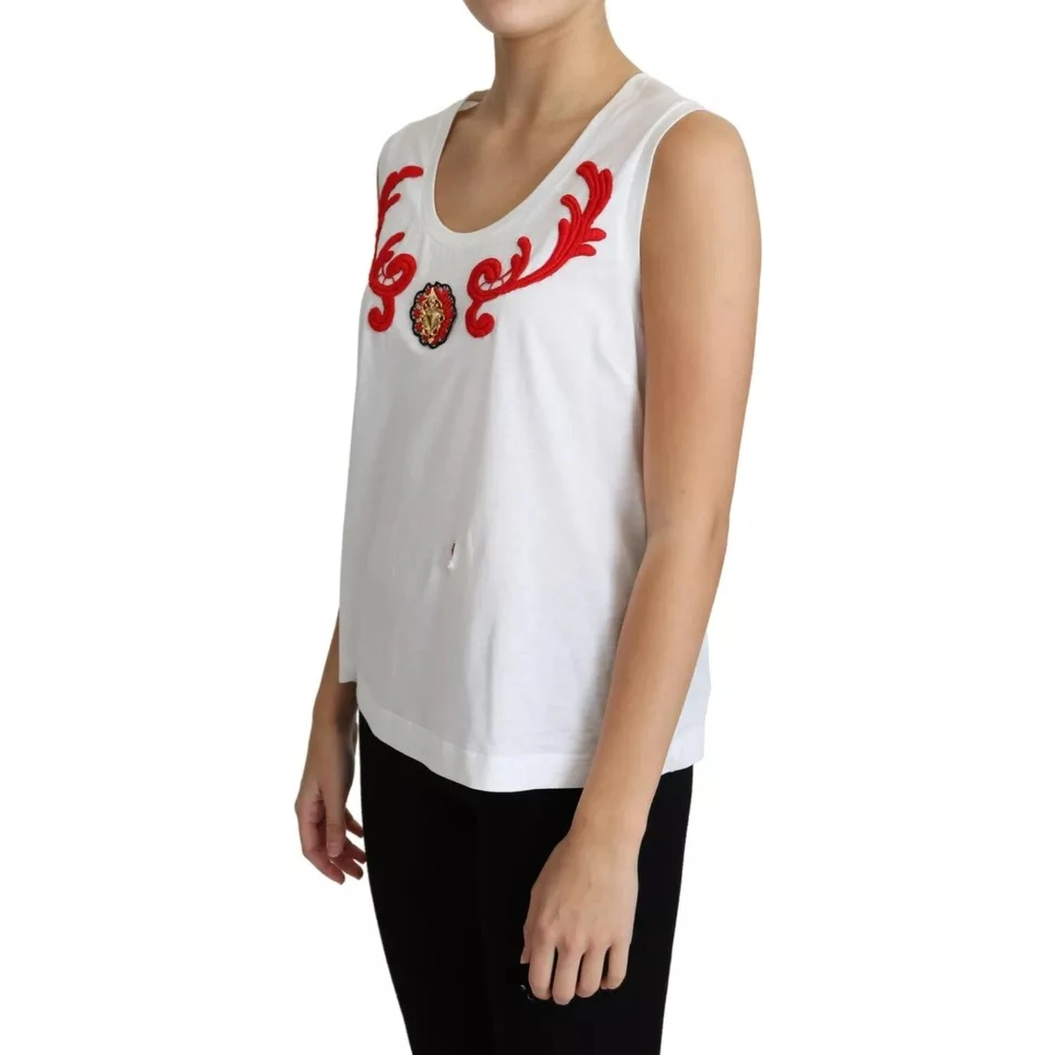 White Cotton Heart Applique Sleeveless Tank Top