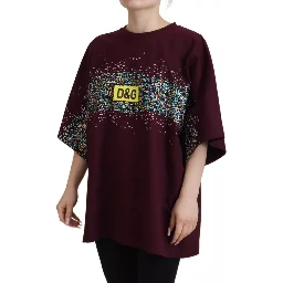 Bordeaux D&G Print Round Neck Cotton T-shirt