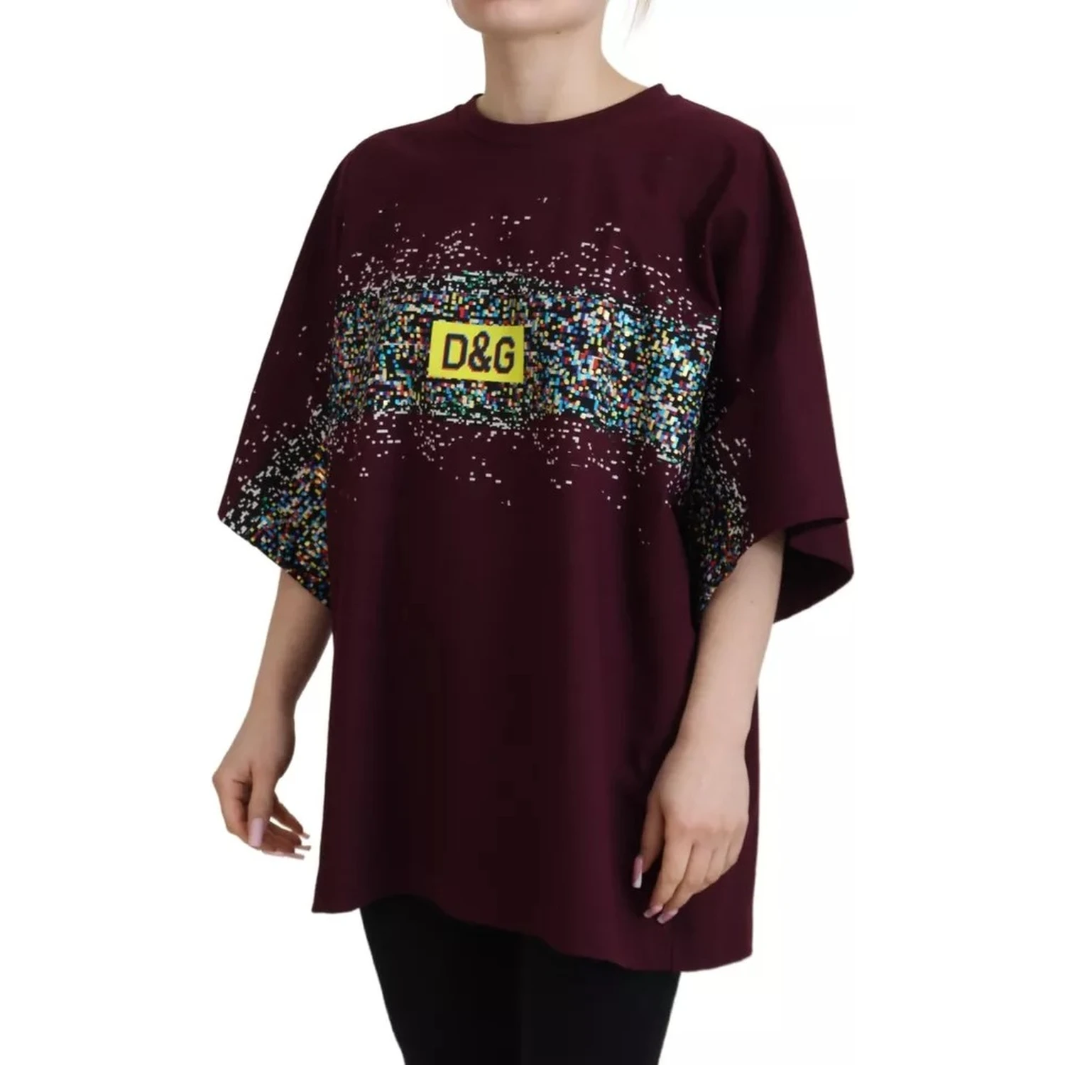 Bordeaux D&G Print Round Neck Cotton T-shirt