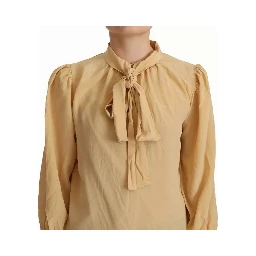 Mustard Ascot Collar Shirt Silk Blouse Top