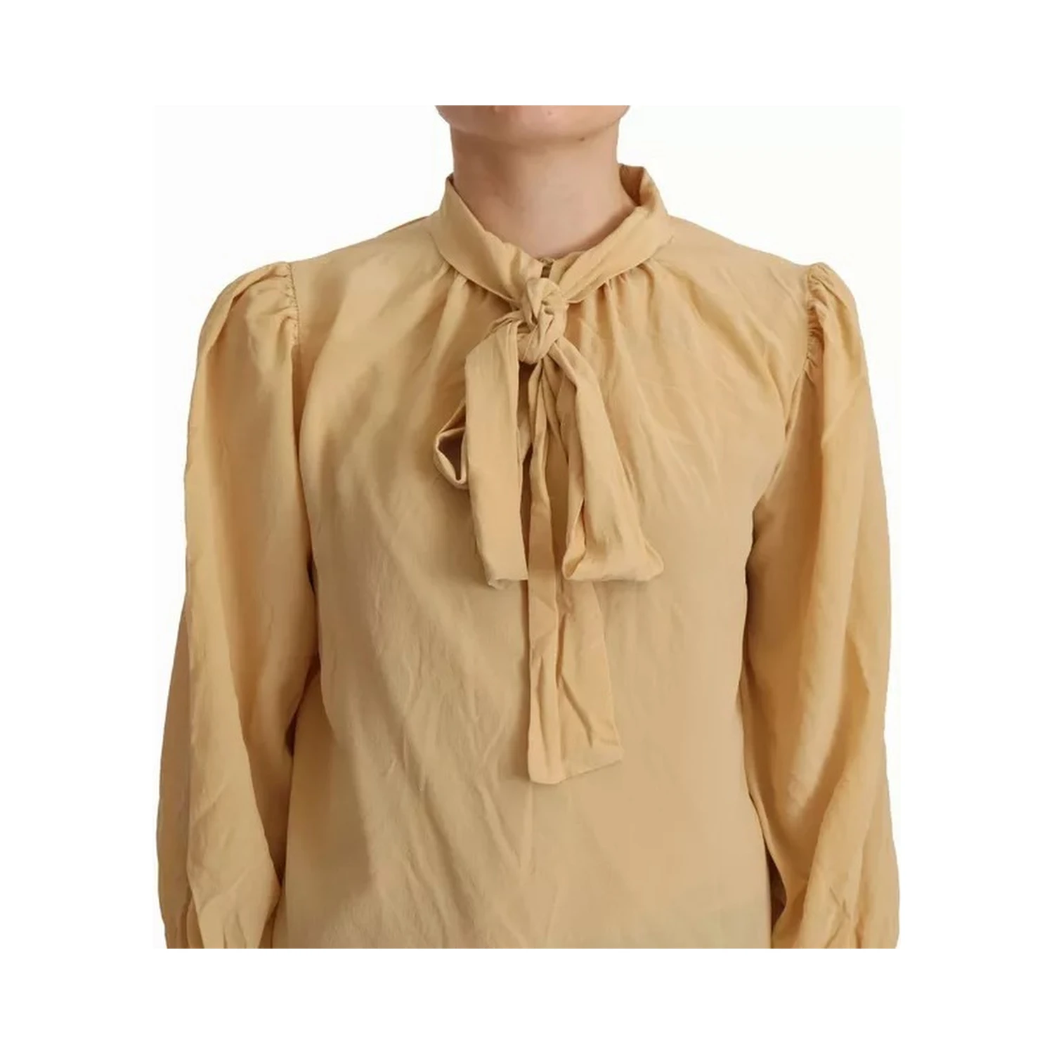 Mustard Ascot Collar Shirt Silk Blouse Top