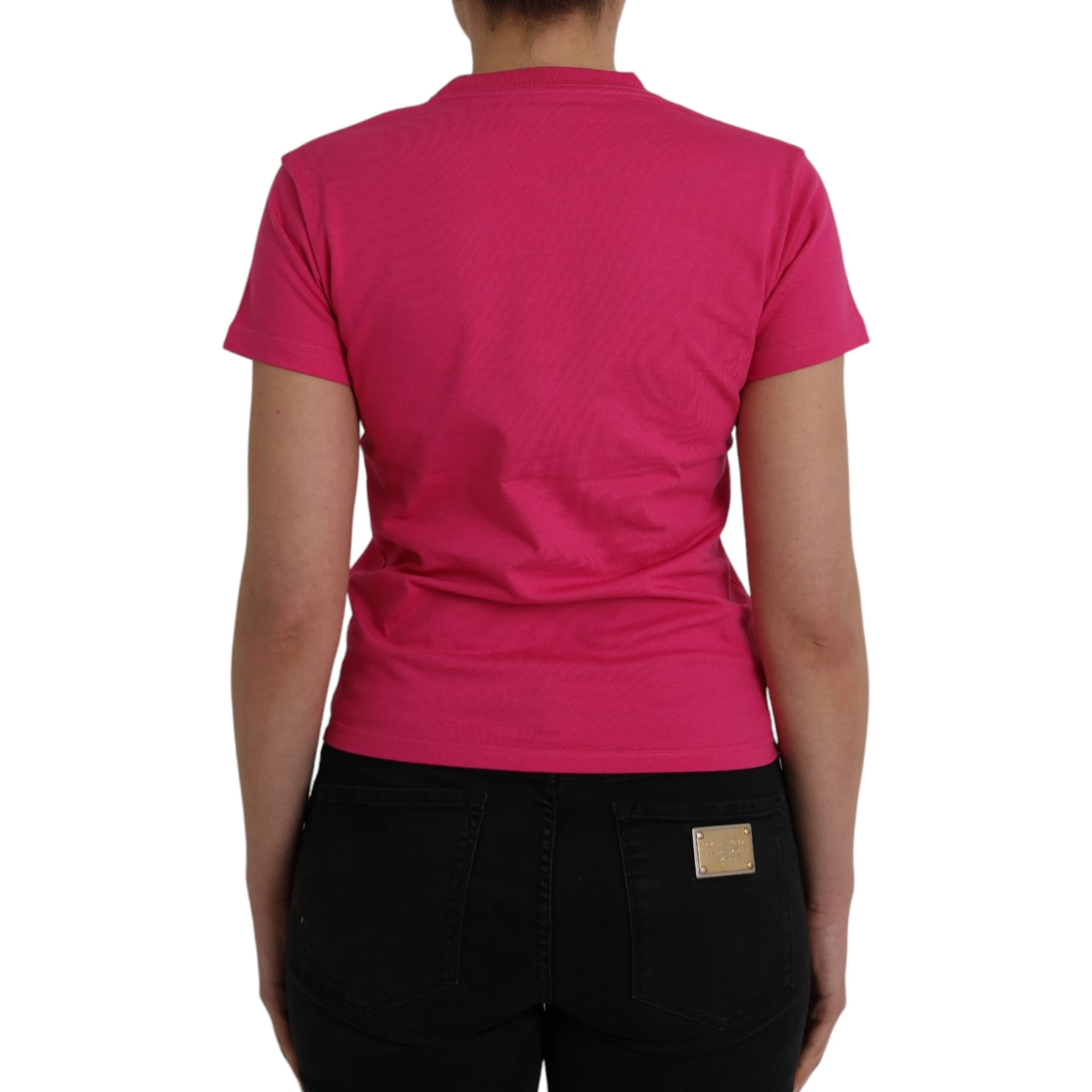 Pink Cotton Crew Neck Short Sleeves Tee Top T-shirt