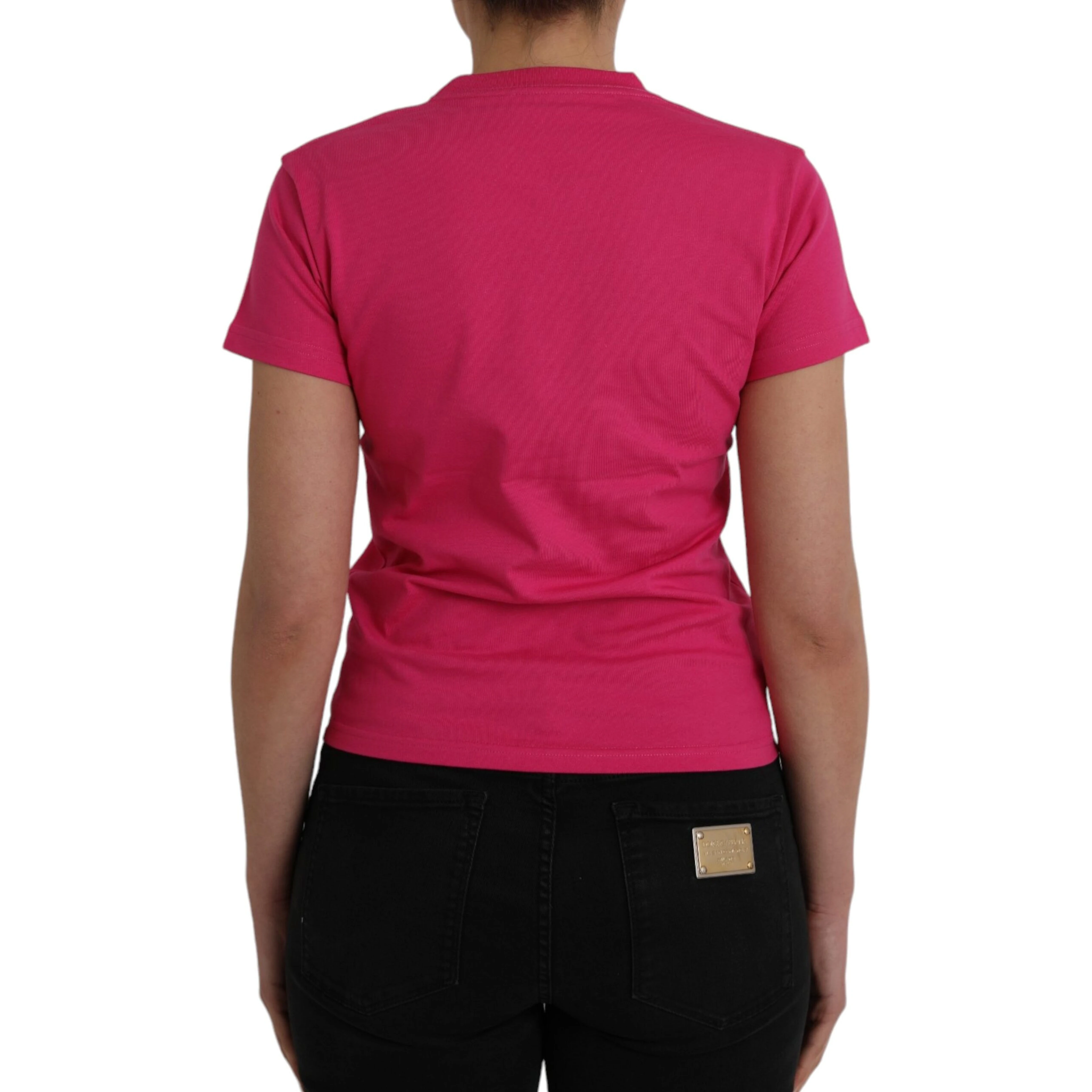 Pink Cotton Crew Neck Short Sleeves Tee Top T-shirt