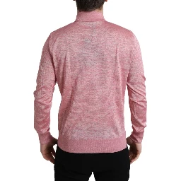 Pink Polyester Collared Men Pullover Sweater