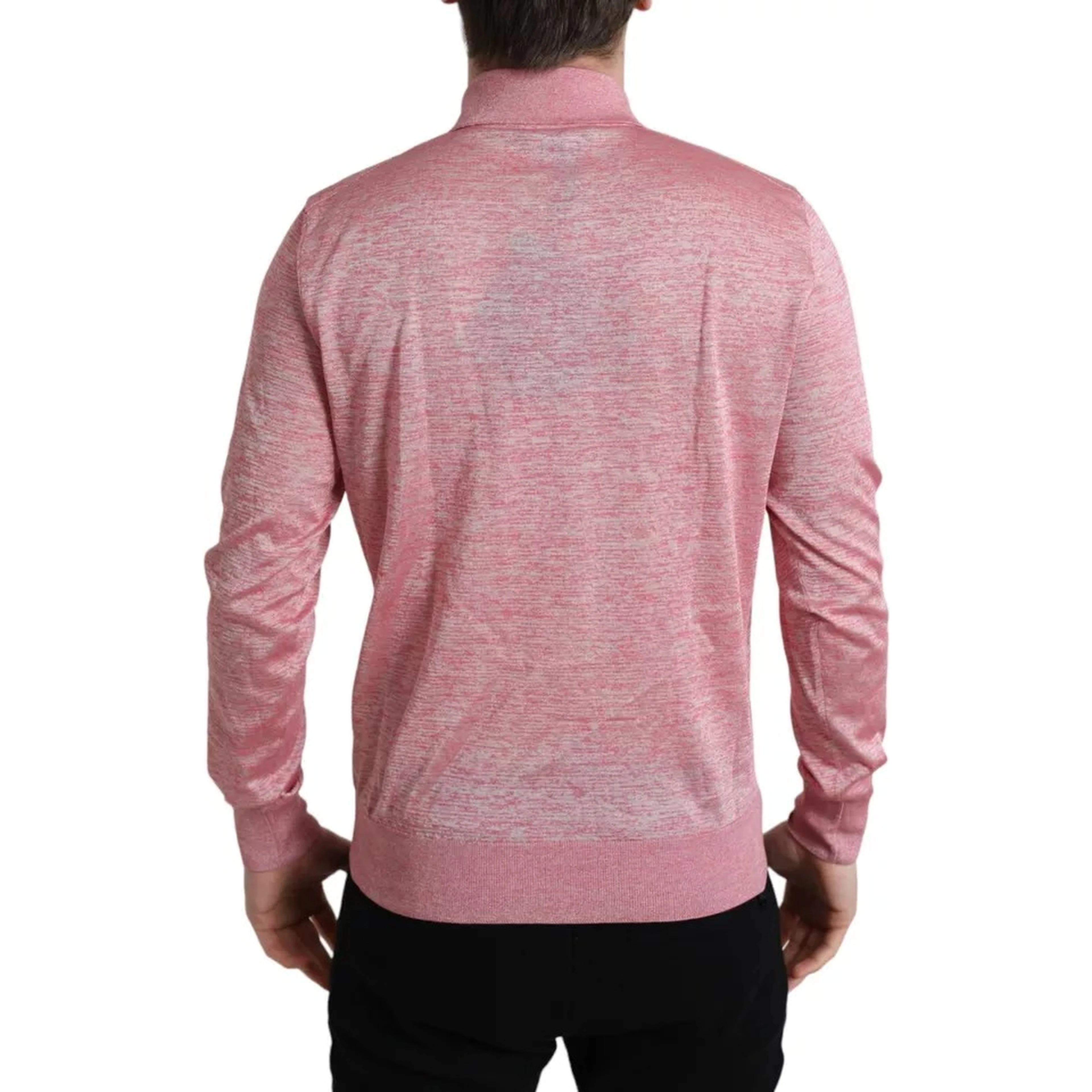 Pink Polyester Collared Men Pullover Sweater
