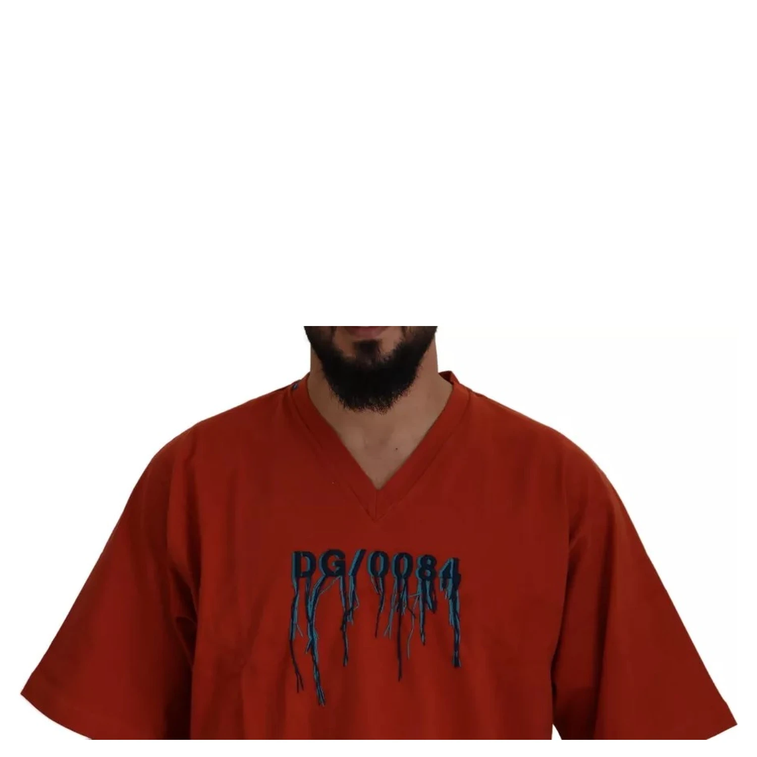 Red Logo Embroidery Crewneck Cotton T-shirt