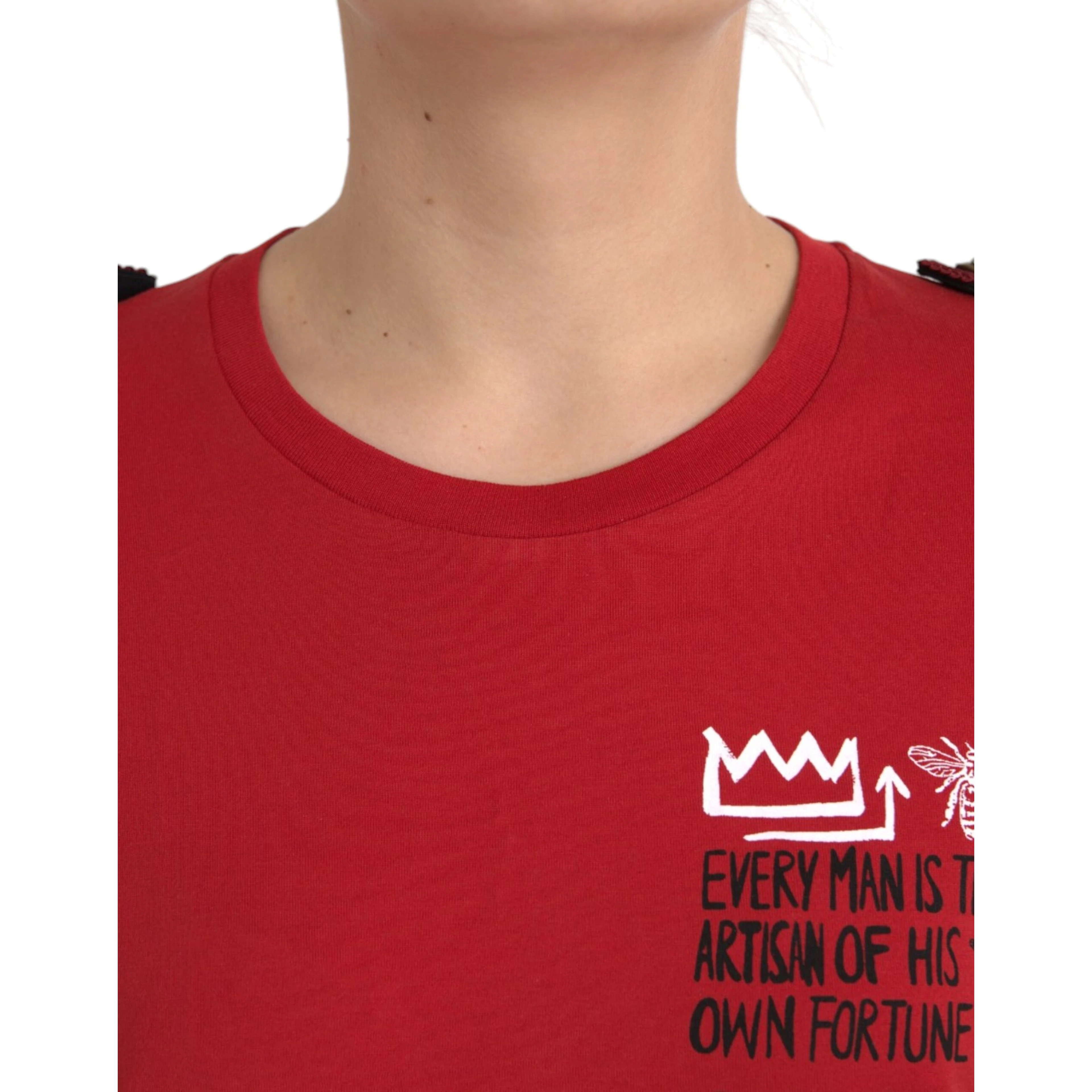 Red Cotton Graphic Print Crew Neck T-shirt