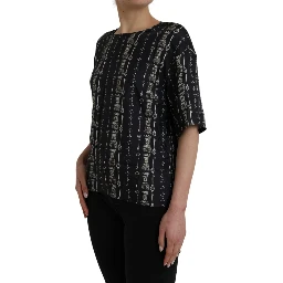 Black Key Castle Print Silk Blouse T-shirt