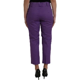 Purple Cotton MidWaist Straight Cropped Pants