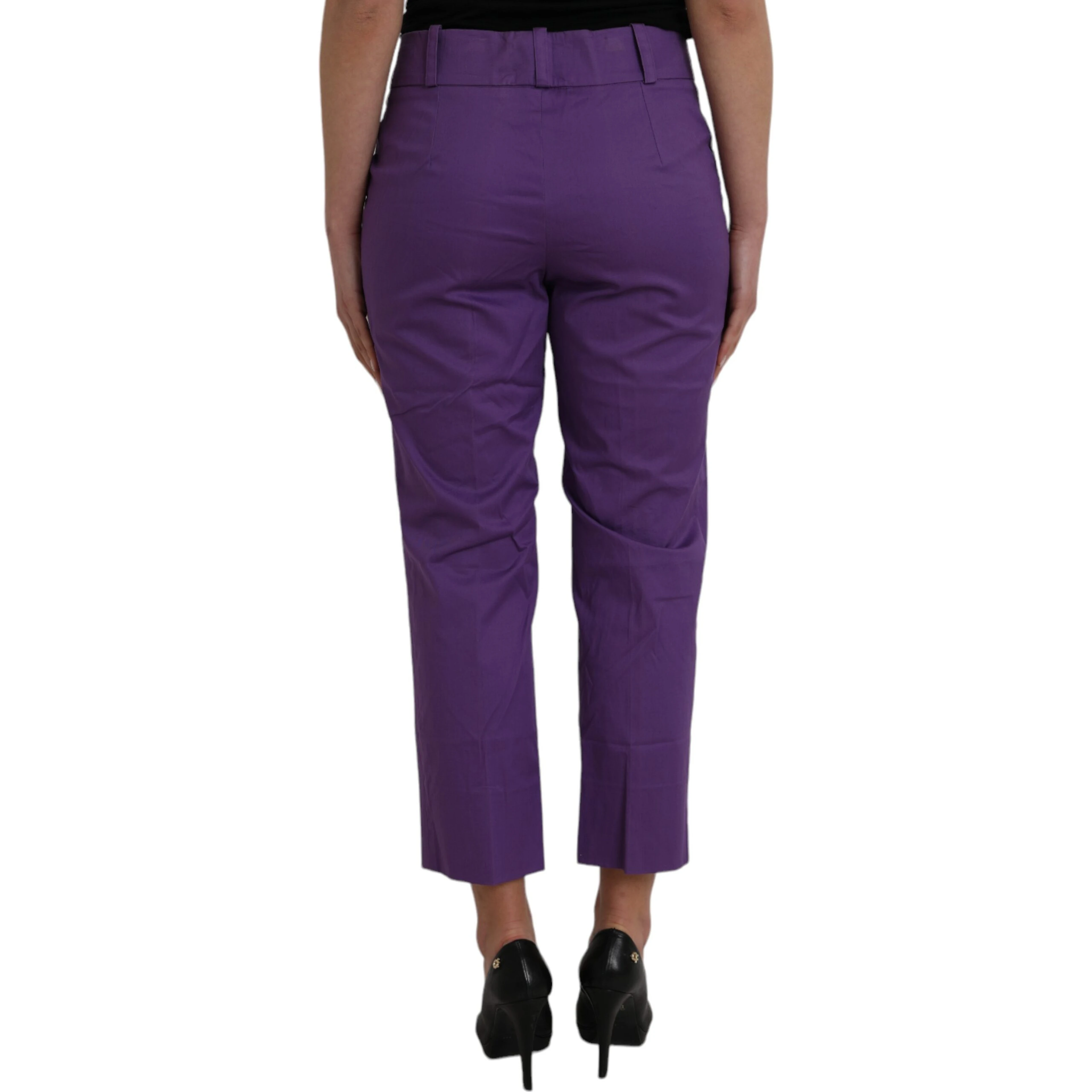 Purple Cotton MidWaist Straight Cropped Pants