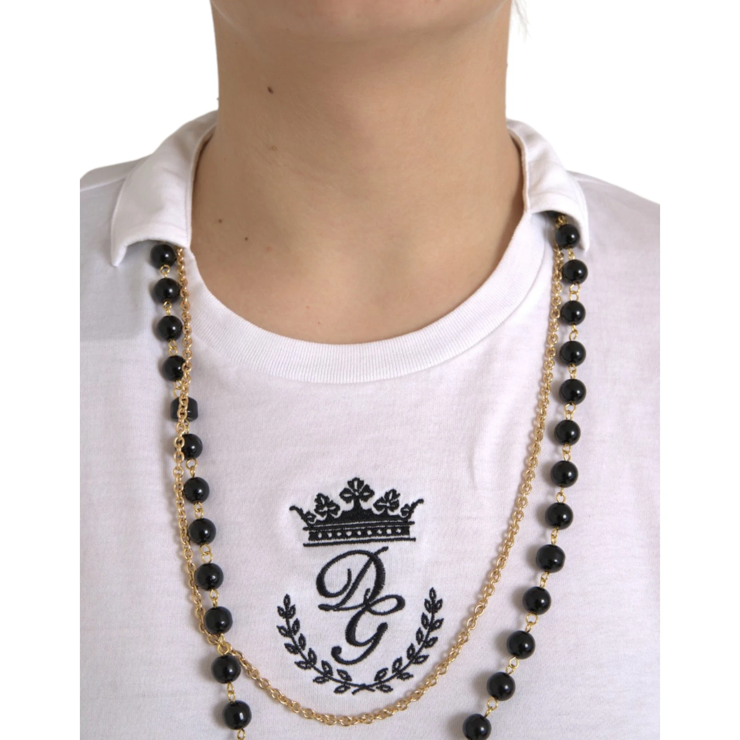 White Cotton Necklace Short Sleeves T-shirt