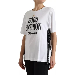 White Slogan Print Lacing Detailed T-shirt